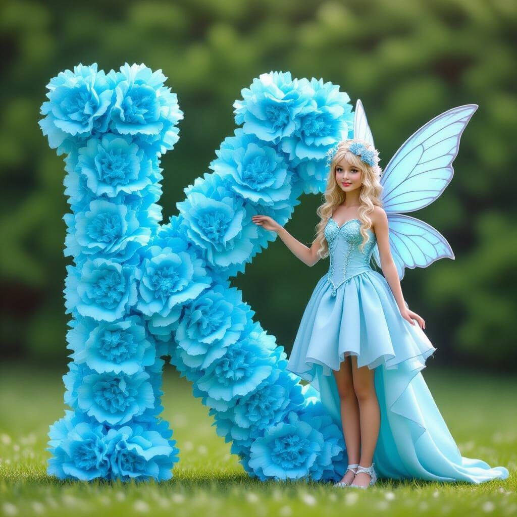 Light Blue Fairy Beside Carnation Letter K