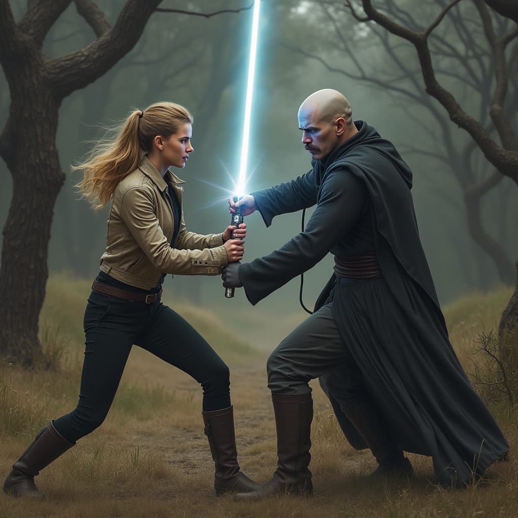 Epic Lightsaber Battle in a Grassy Forest