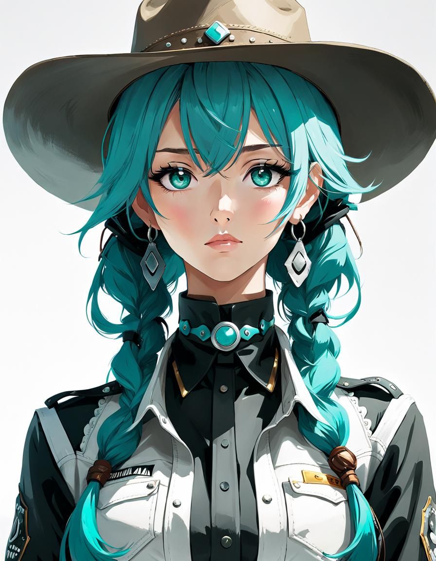 Anime Cowgirl Portrait in Video Game Style