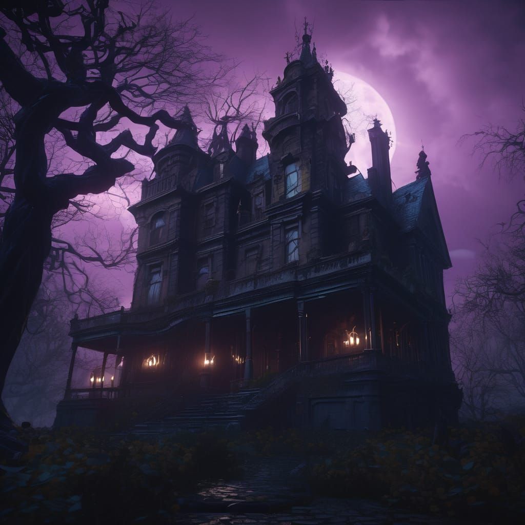 Dark Fantasy Haunted Mansion in a Stormy Night