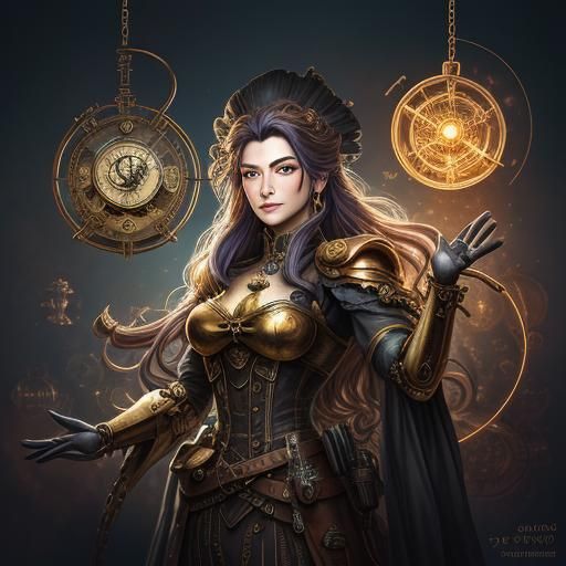 Steampunk Goddess with Clockwork Details in Copper and Gold