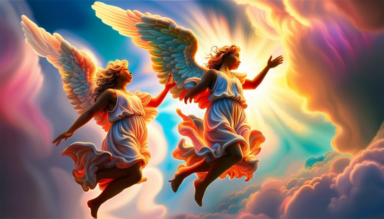 Angels Playing in Clouds at Sunrise