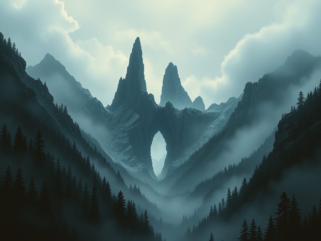 Ethereal Fantasy Landscape of Wolfenvald's Wolf's Head Gate