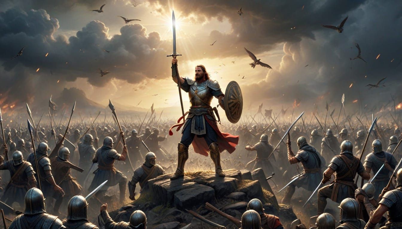 Divine Warrior in Heavenly Armor Depicts Battle