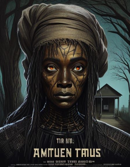 Vintage Horror Poster: African American Woman's Intense Gaze...