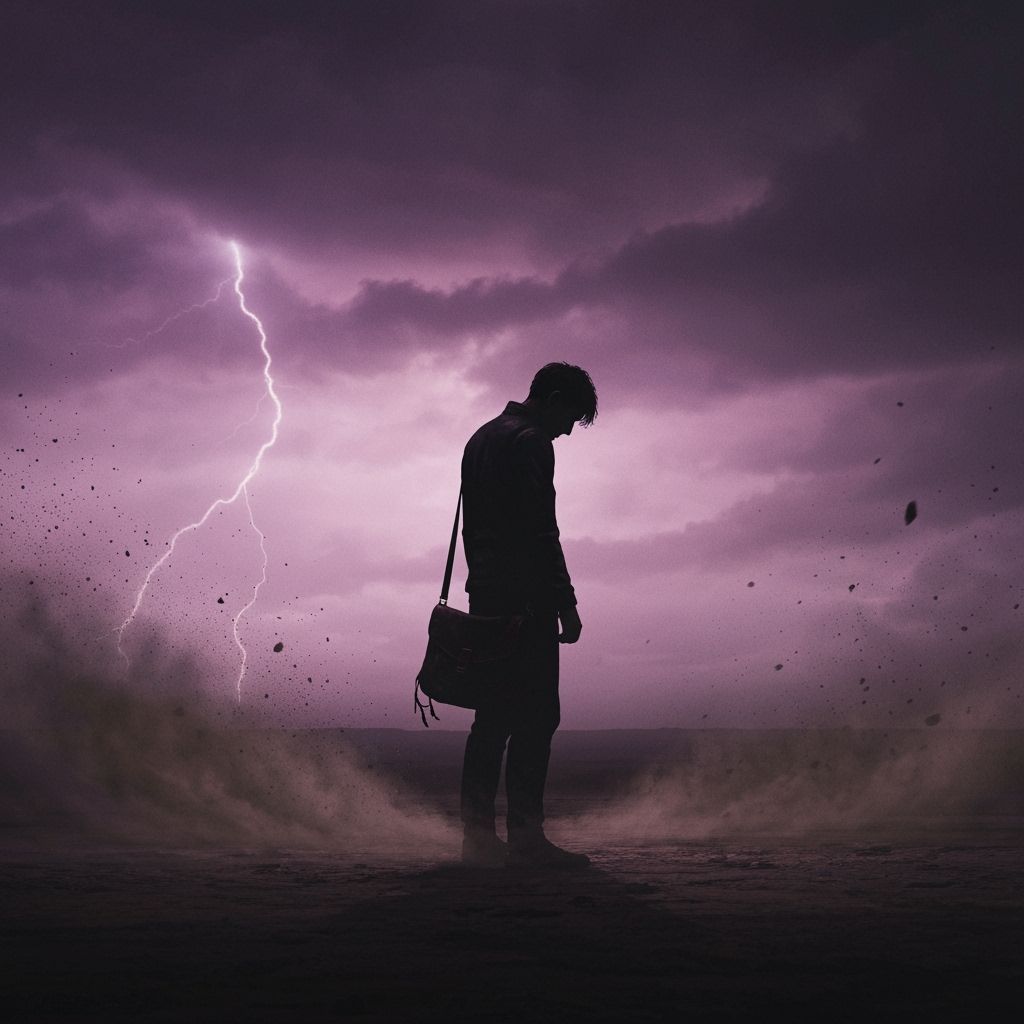 Lone Figure in Stormy Wasteland Digital Painting