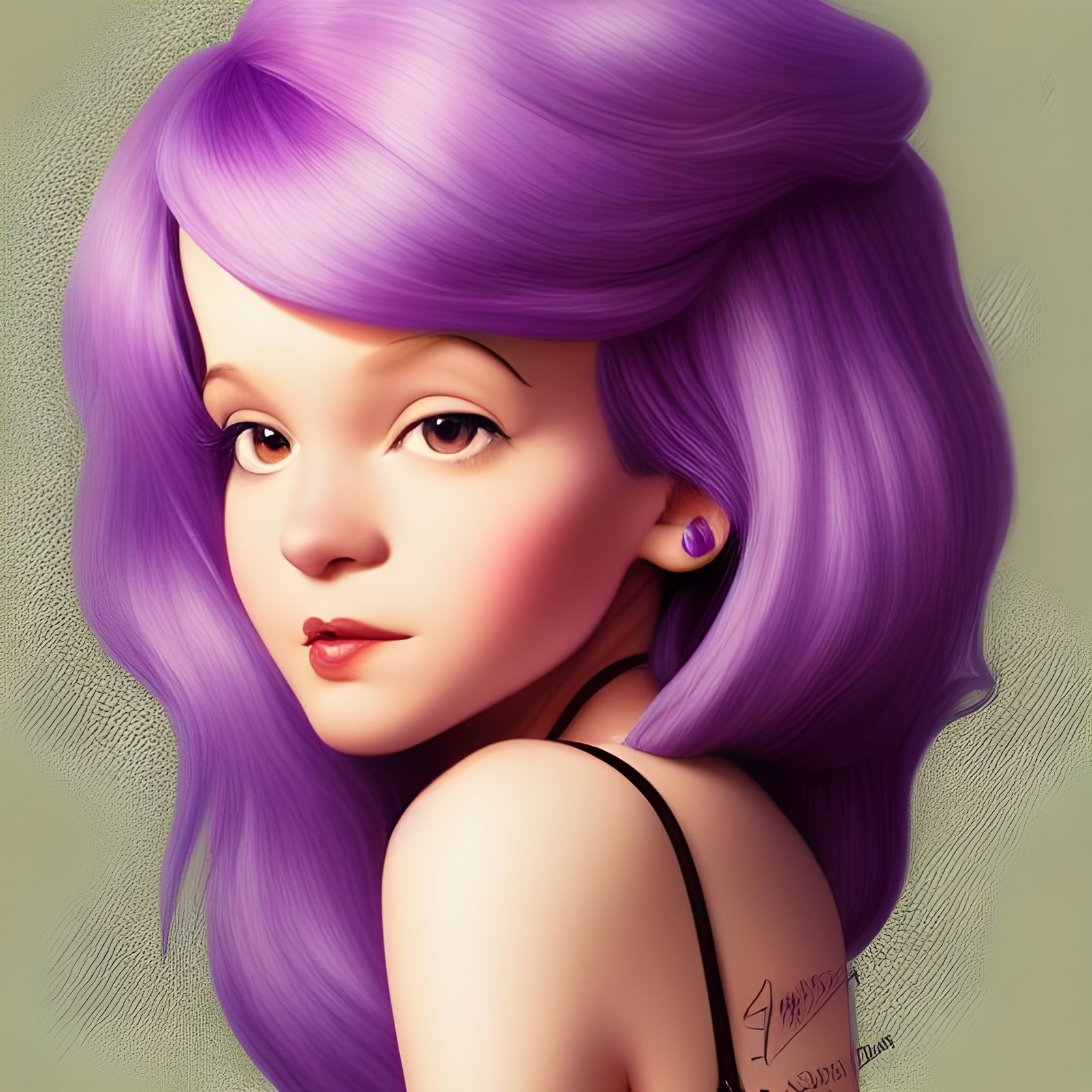 Purple-Haired Beauty in Animated Style
