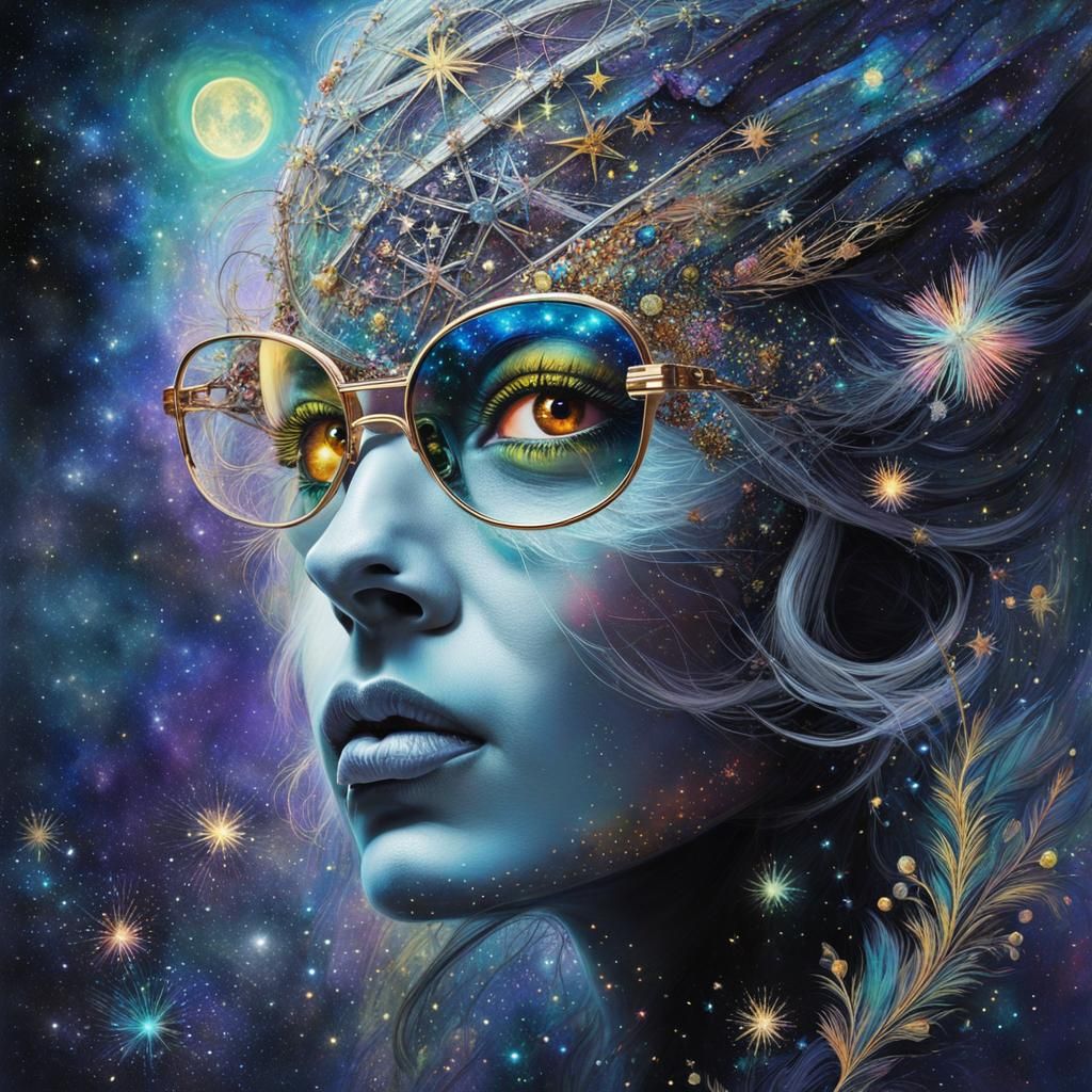 Harlequin Woman with Star Freckles in Watercolor Style