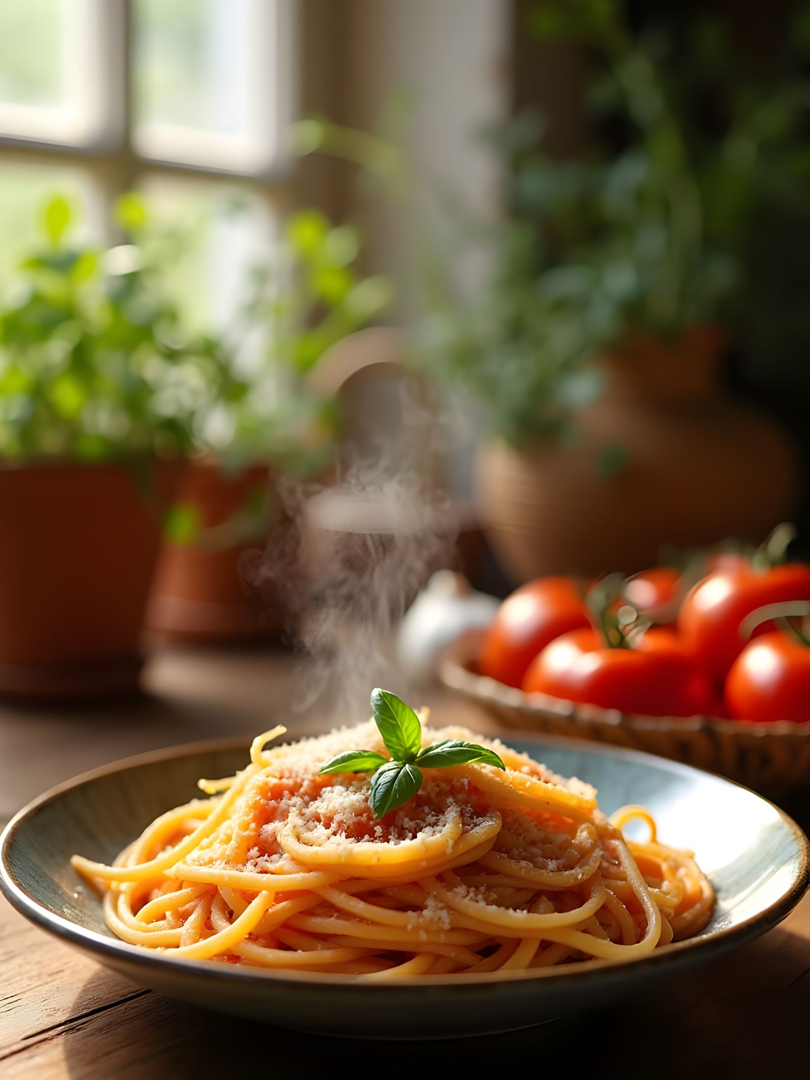 Cozy Kitchen Background with Warm Lighting and Italian Flavo...
