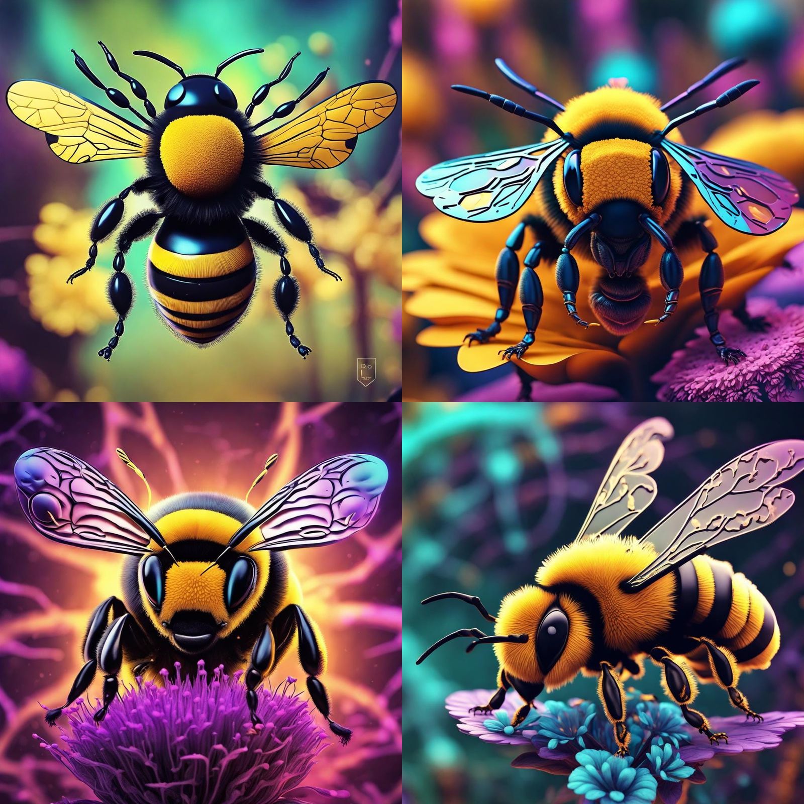 Bee with Crown in Psychedelic Pixar Style