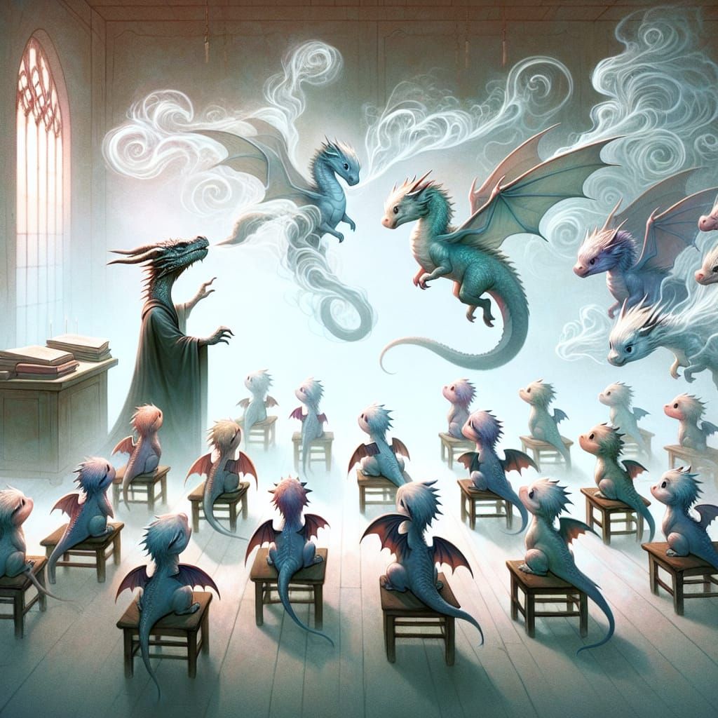 Baby Dragons Learning to Blow Smoke: Digital Art