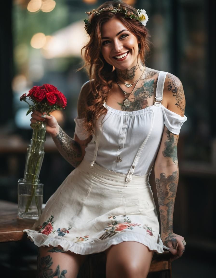 Tattooed Girl with Flowers: Professional Photography