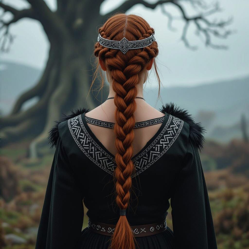 Viking Goddess Urd with Yggdrasil, Digital Art