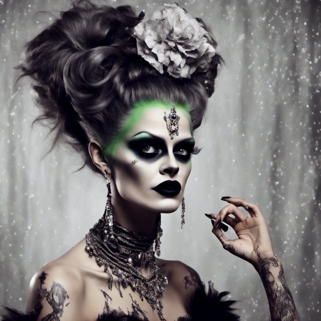 Elvira as Bride of Frankenstein in Fantasy Style