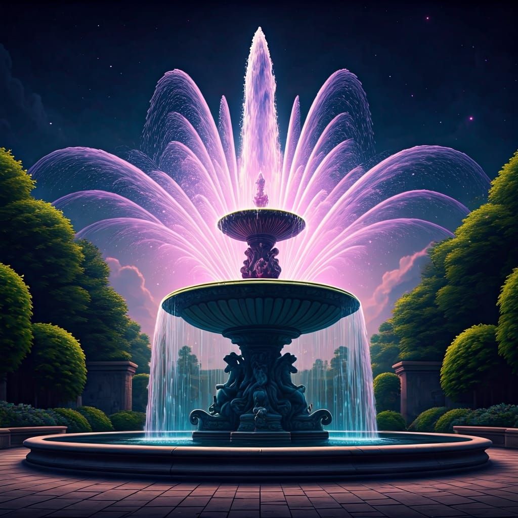 Majestic Fountain Emitting Nebula in Ethereal Style