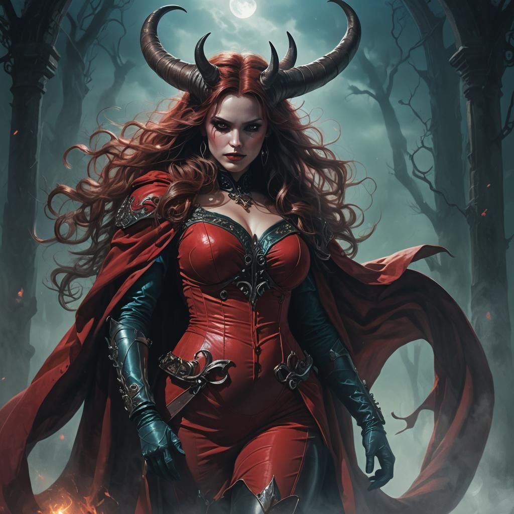 Gothic Fantasy Art: Pregnant Horned Woman Portrait