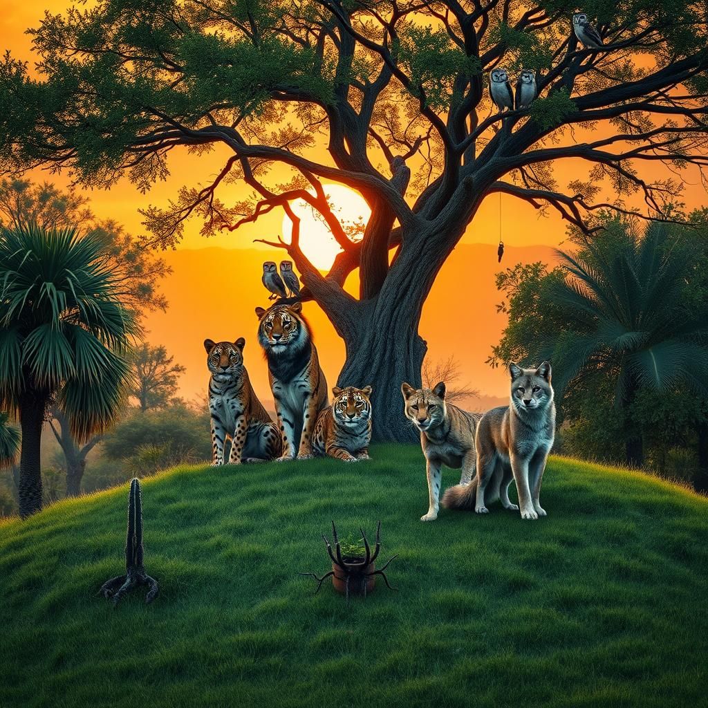 Harmonious Wildlife Gathering at Sunset