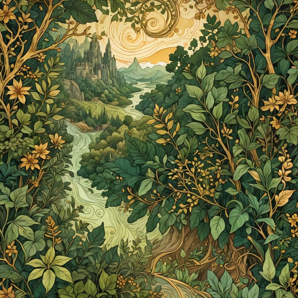 Lush Plants Spill from Ancient Map: Whimsical Illustration