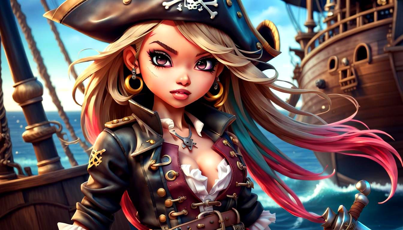 Chibi Bratz Pirate in Vibrant Anime Style