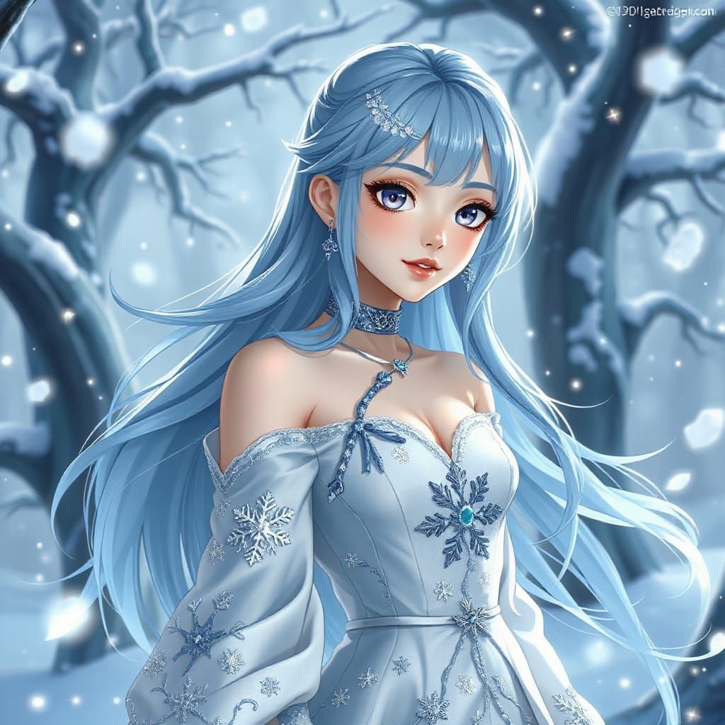 Anime Snow Goddess in Winter Wonderland