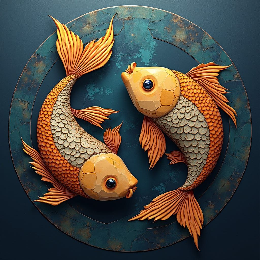 Geometric Pisces Symbol in Cubist Art Deco Style