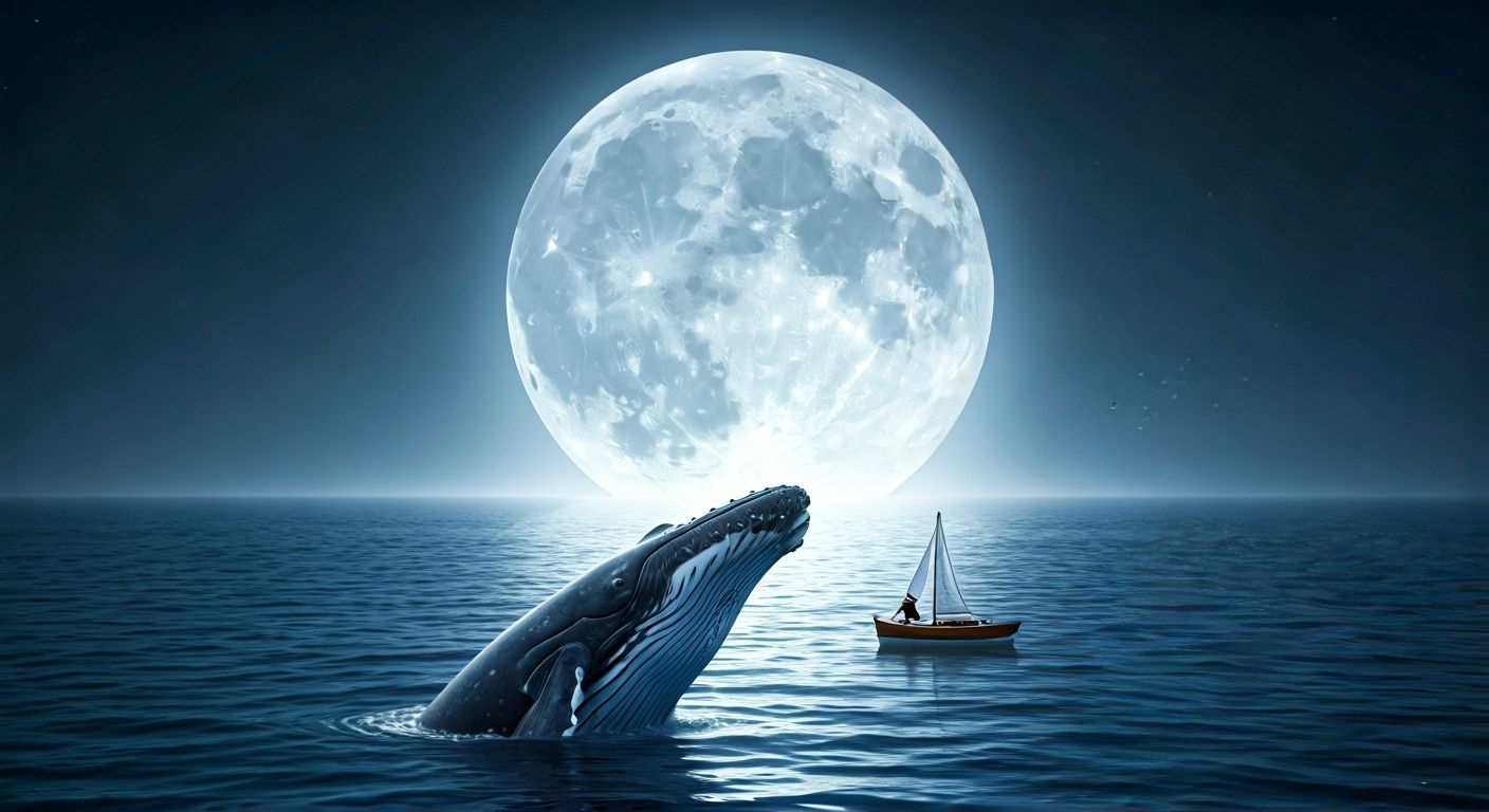 Humpback Whale Breaches Under Full Moon With Sailor