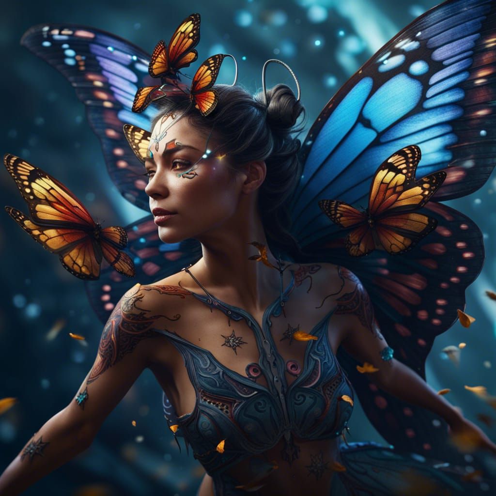 Fantastical Butterfly Woman in Flight