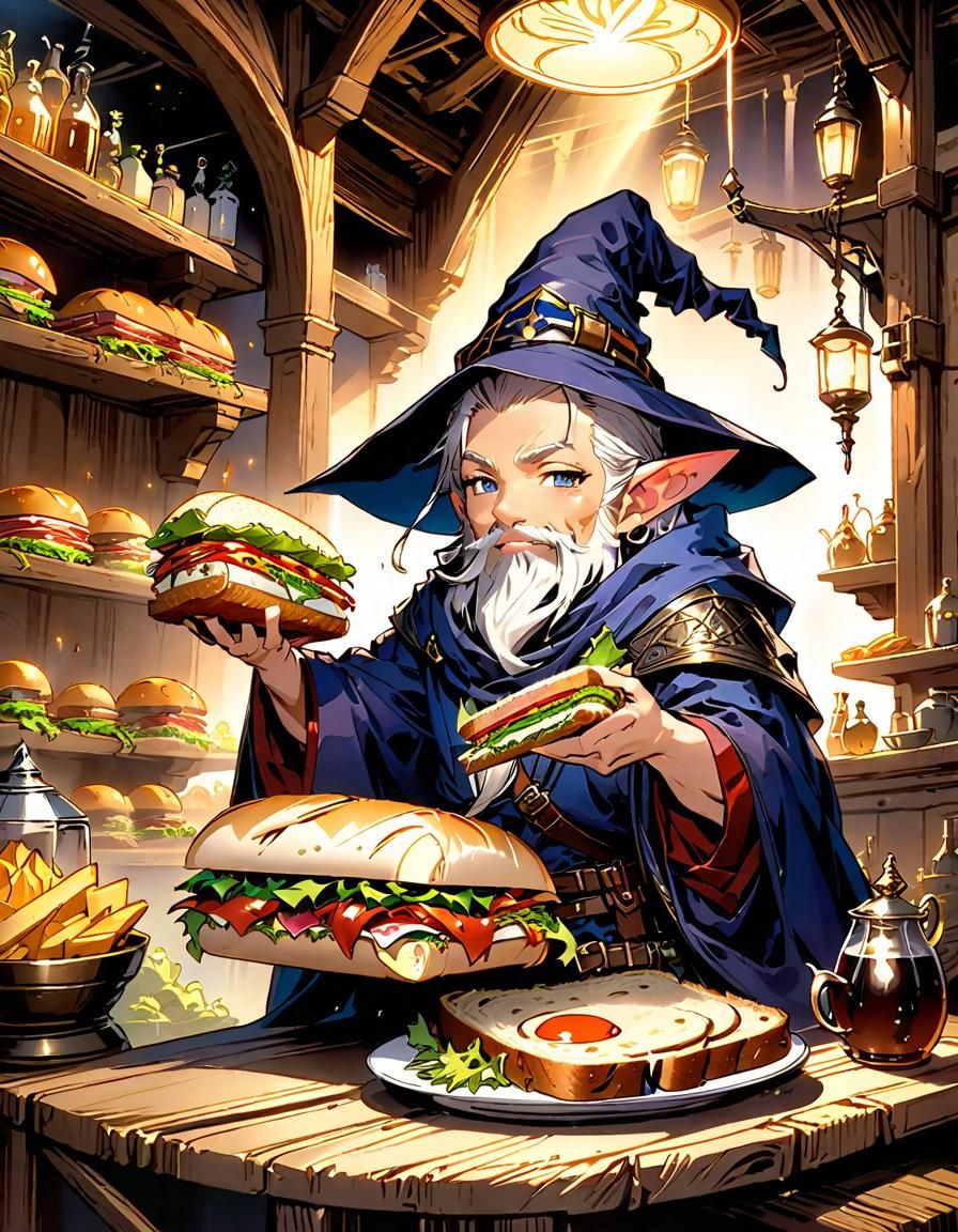 Chibi Wizard Enjoys Sandwich in Tavern