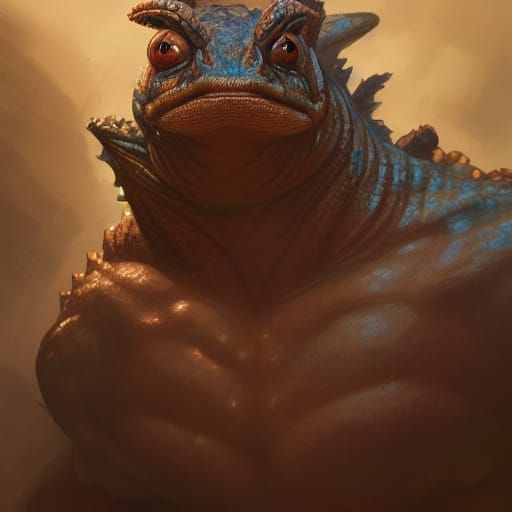 Lizardfolk Barbarian with Salamander, Detailed Portrait