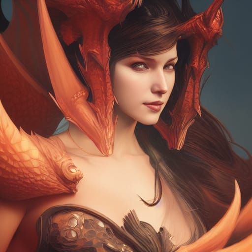 Dragon Women Portrait in Hyperdetailed Digital Art