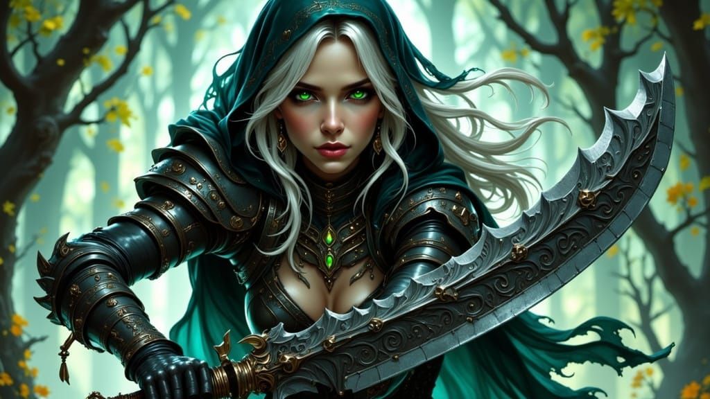 Sinister Woman Wields Butcher's Blade in Comic Book Style