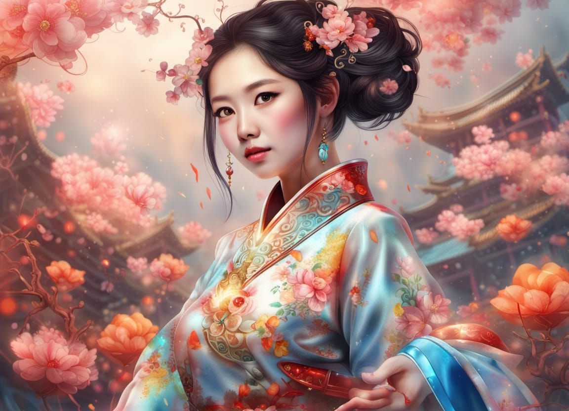 Traditional Chinese Woman in Surreal Fantasy Style