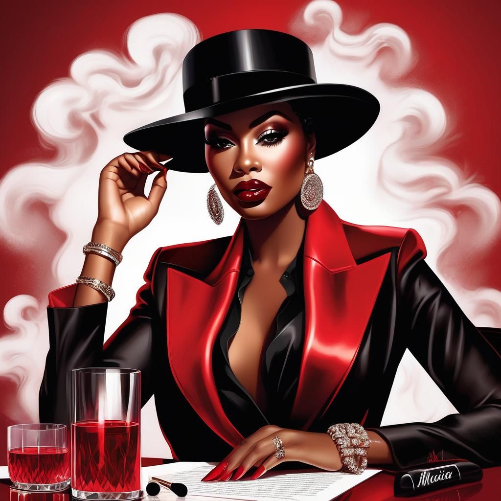 Confident Woman Displays Hair Products in Anime Style