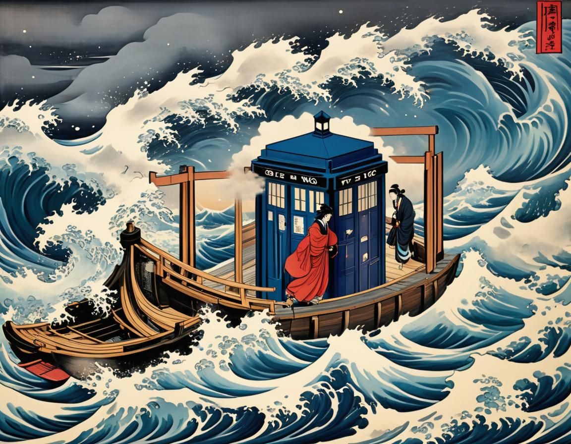 Tardis in Stormy Sea as Ukiyo-e Print