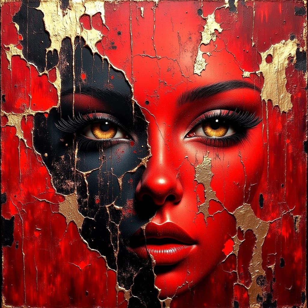 Morbid Divine Oil Painting with Gold Leaf Accents