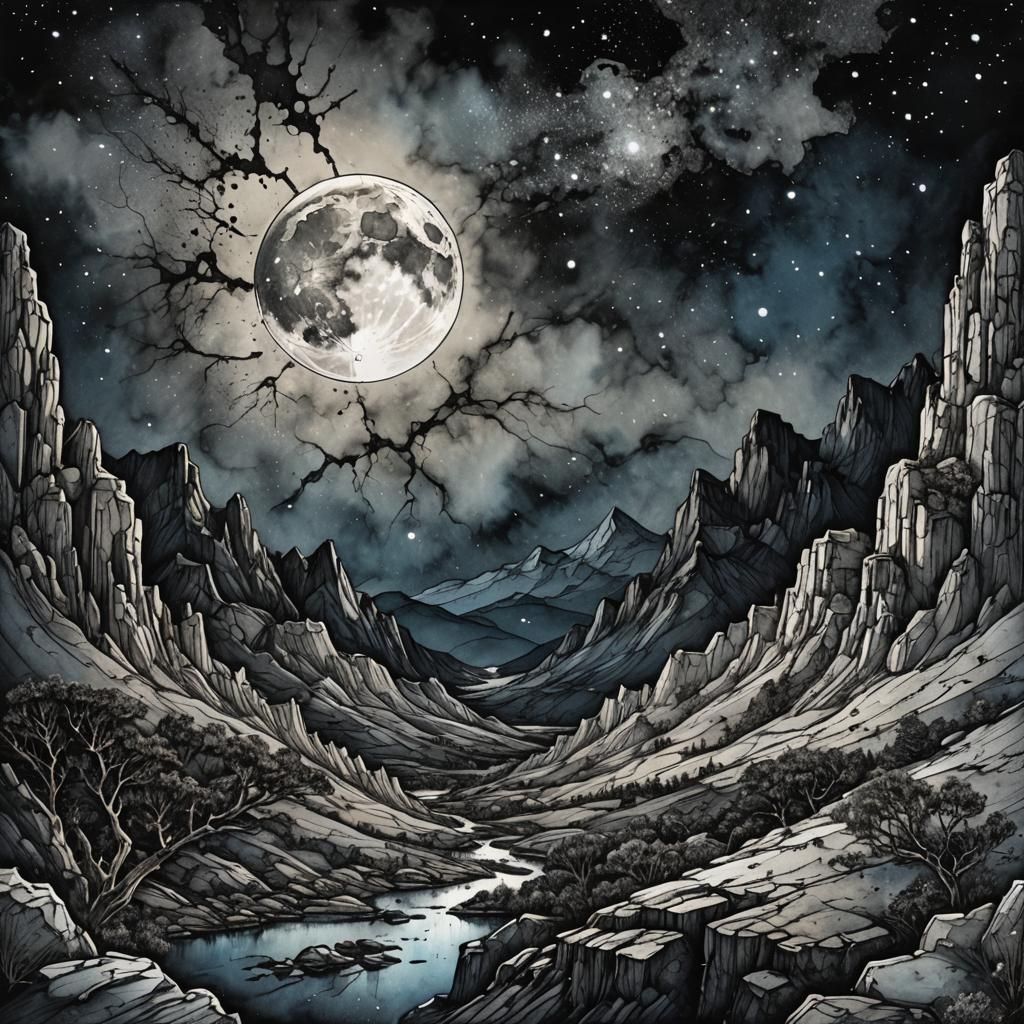 Moonscape in ink