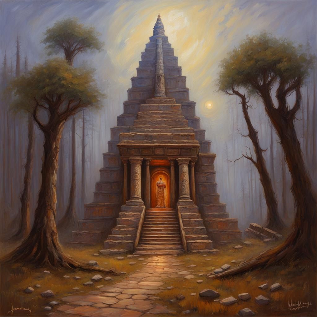 Temple Ruins in Oil Painting Style