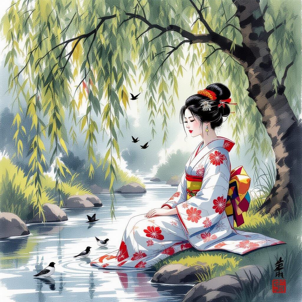 Serene Woman by Brook in Ukiyo-e Style