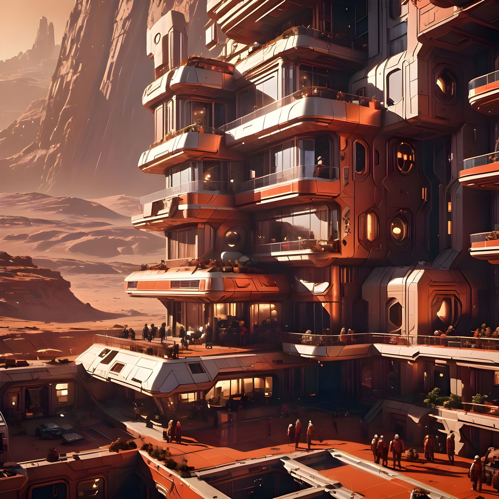 Hyperrealistic Mars Colony Penthouse in Photorealism