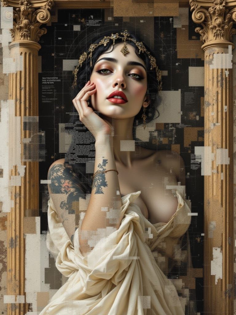 Cleopatra Confronts Caesar in Glitched Renaissance Rome