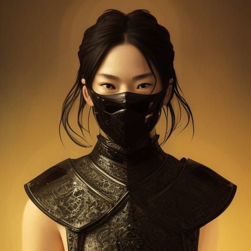 Medieval Samurai Woman in Black Armor Portrait