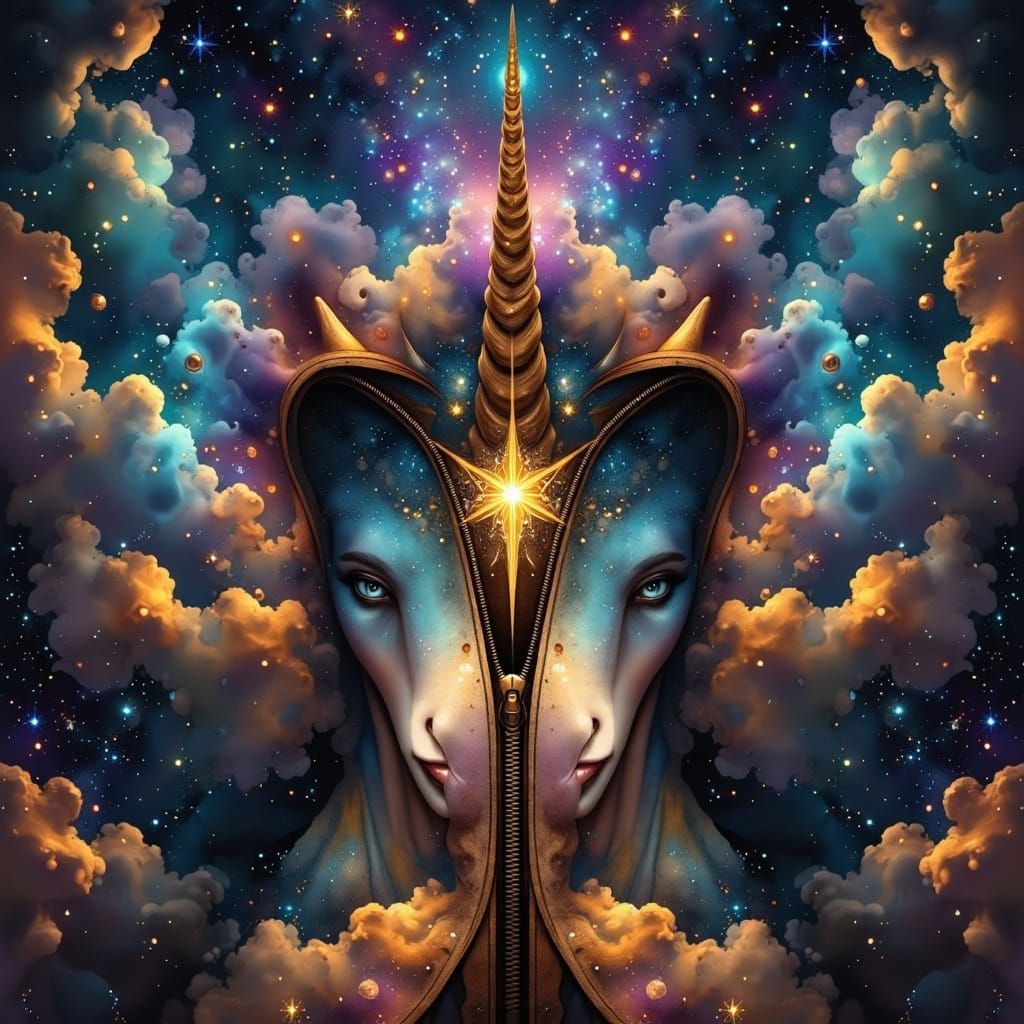 Cosmic Night Sky Mandala with Unicorn Horn