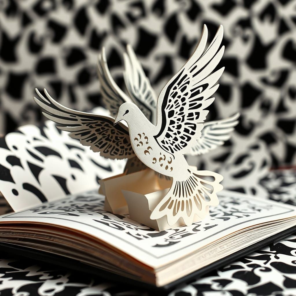 Ethereal Dooves of Peace in Escher-Inspired Pop-Up Style