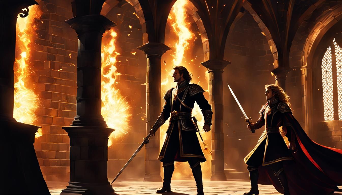 Magical Castle Battle Scene with Explosions