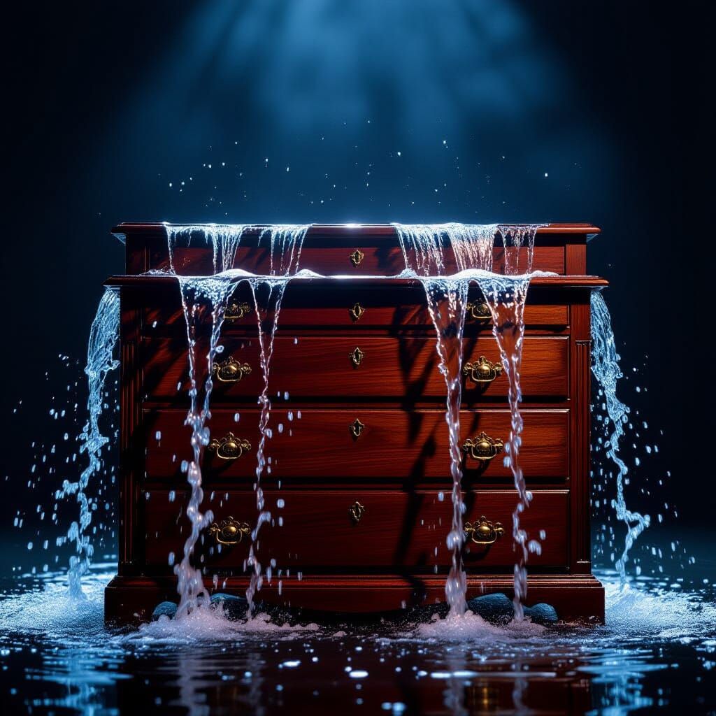 Waterfalls Spill From Distressed Dresser Drawers
