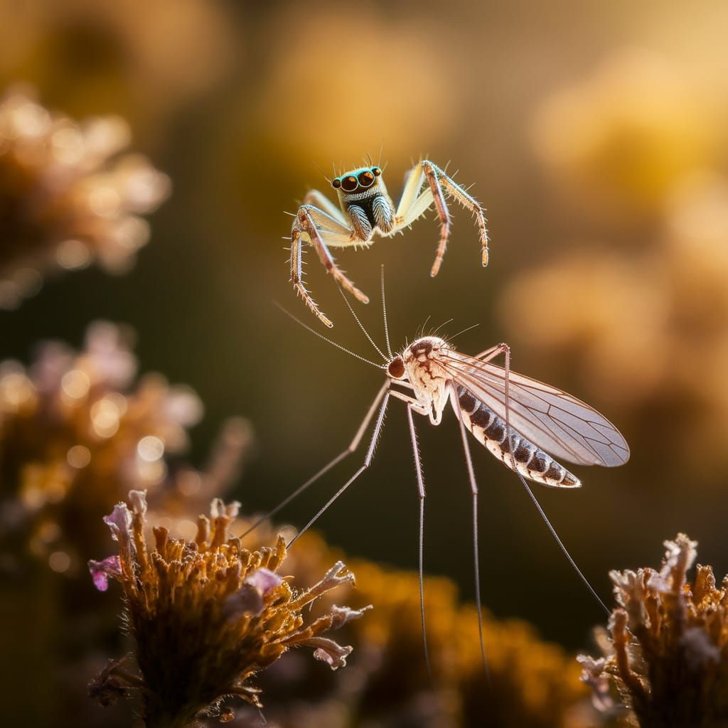 Jumping spider and mosquito