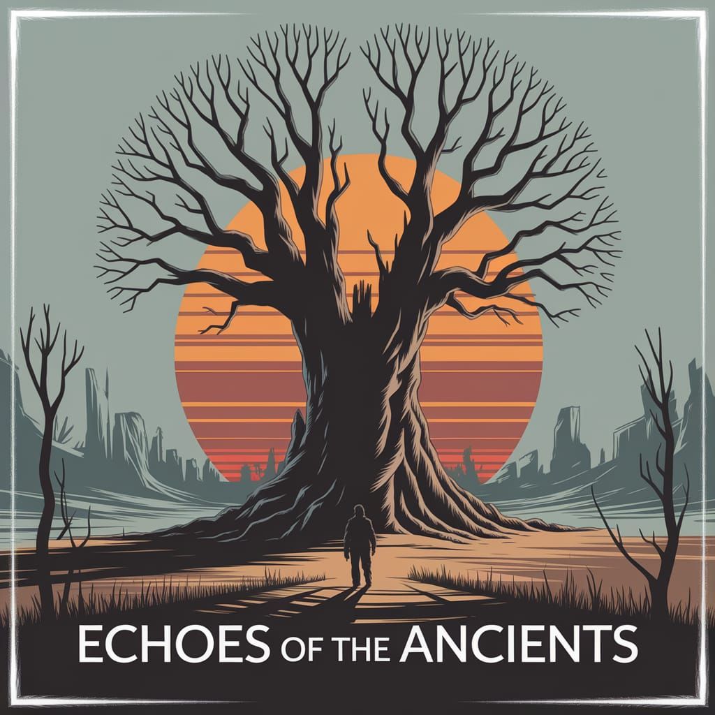 Wanderer and Ancient Tree in Post-Apocalyptic Wasteland