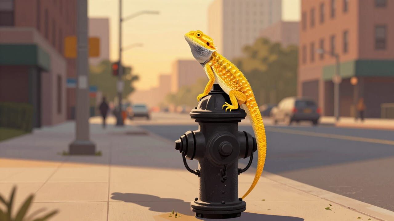 Yellow Bearded Dragon in Manhattan During Golden Hour