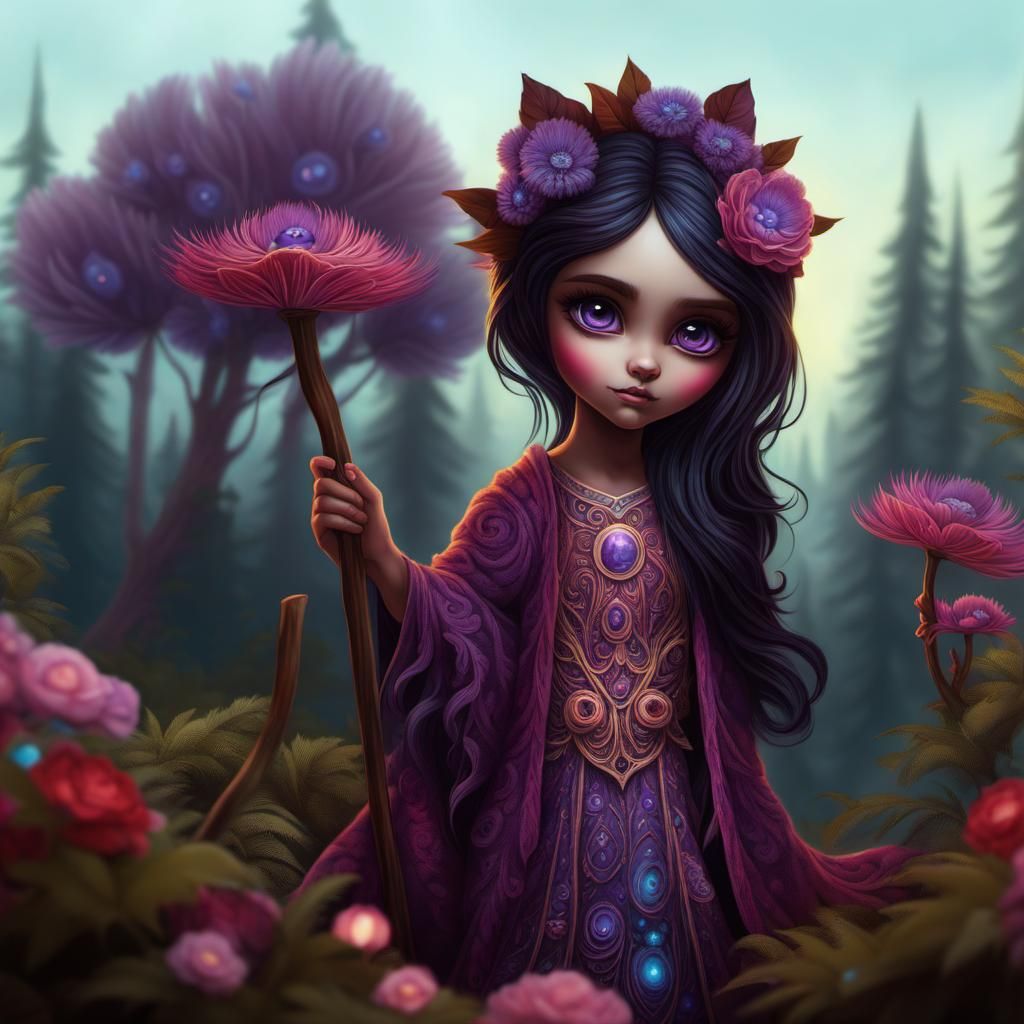 Bioluminescent Monster in Eerie Forest, Fantasy Art