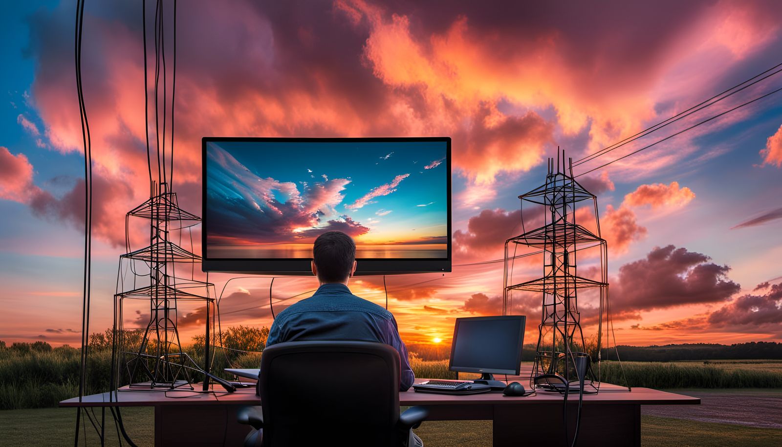 Man's Dreams Displayed on Monitor in Hyperrealistic Style